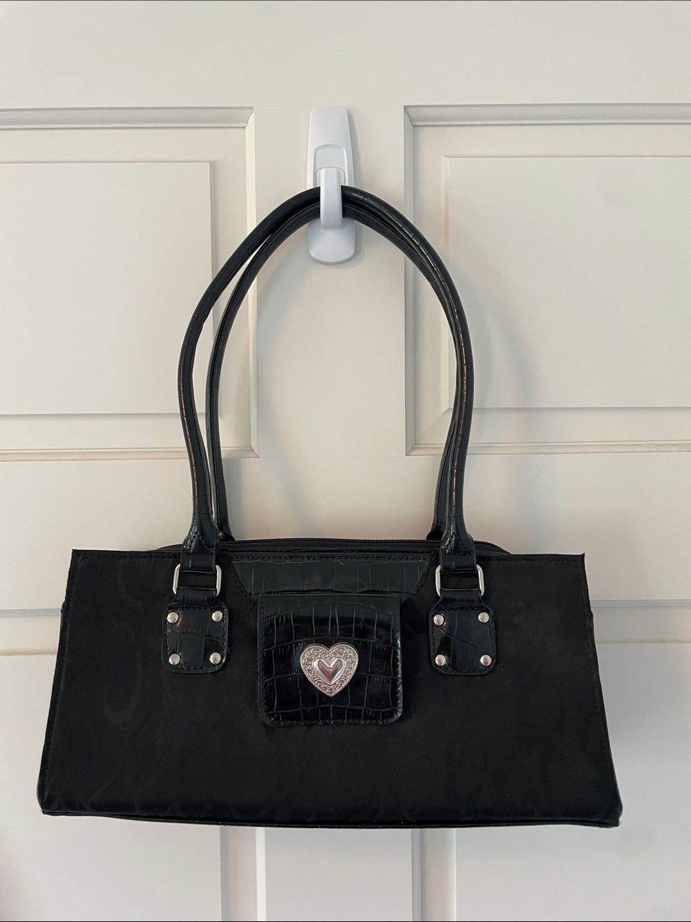 Black Apt 9 Leatherette Shoulder Bag with Silver Hardware